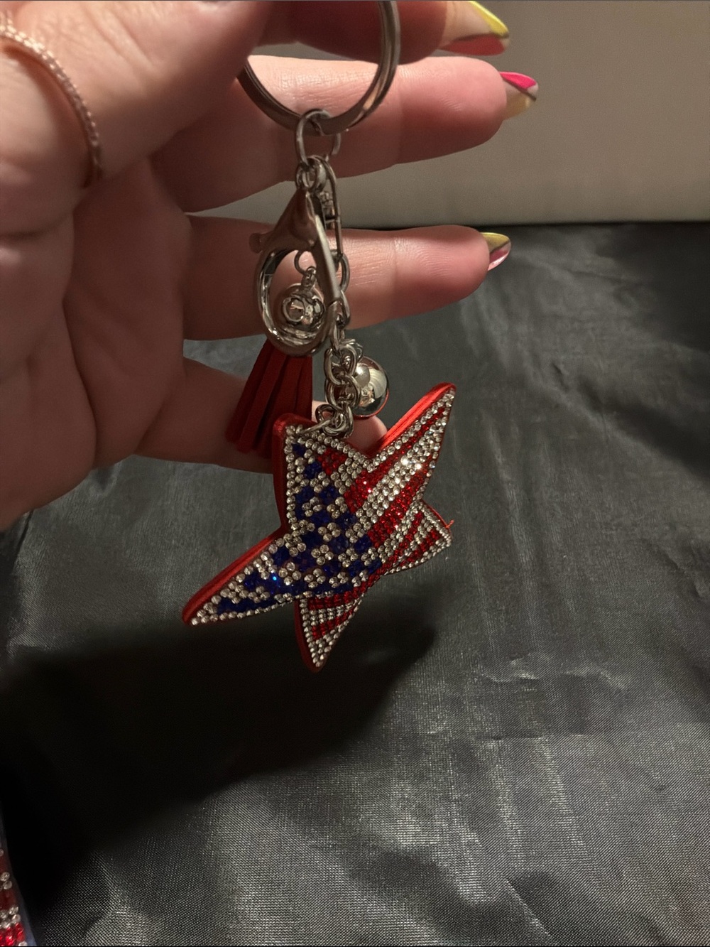 Patriotic Red Star Keychain with Rhinestones - Picture 2 of 2